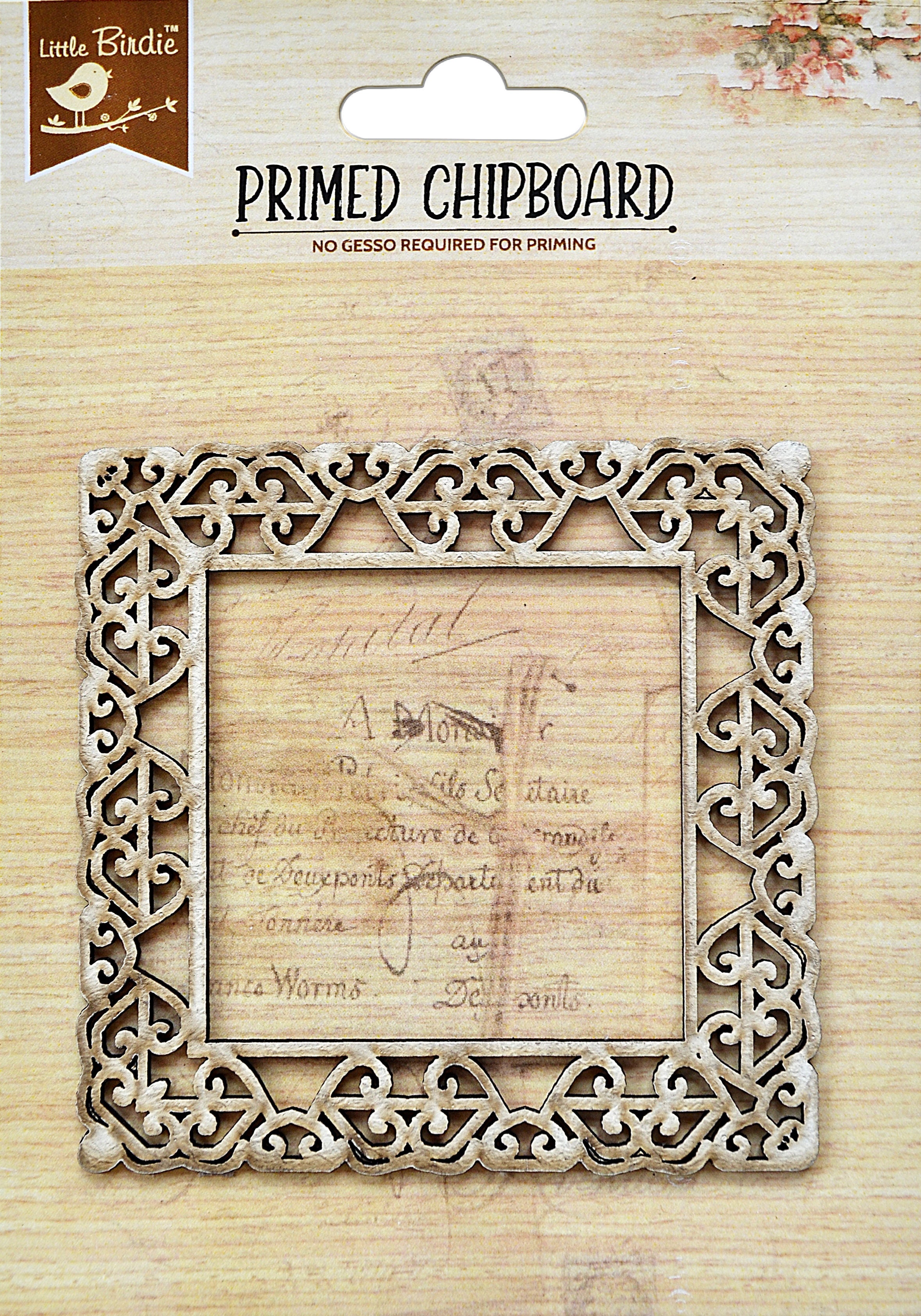 Birdie Primed Chipboard HEART VINE SQUARE FRAME 1pc