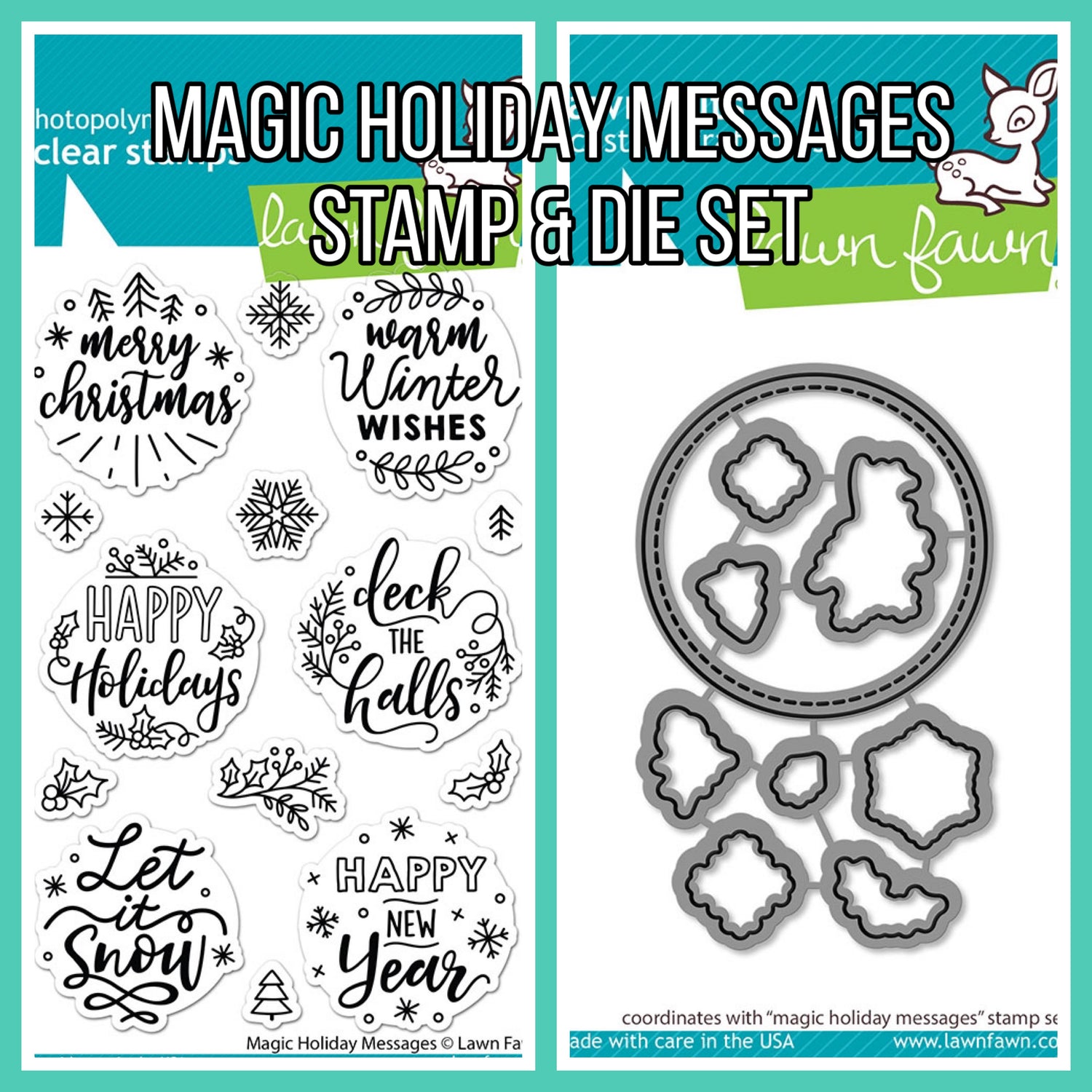 Lawn Fawn MAGIC HOLIDAY MESSAGES Clear Stamp & Die Set