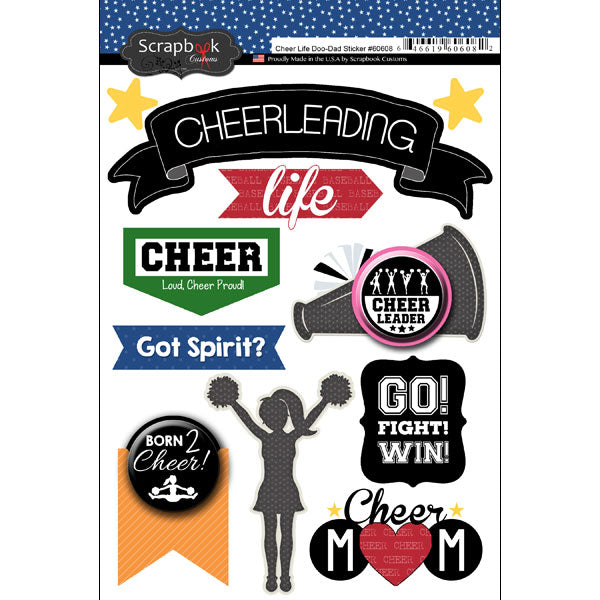 Scrapbook Customs CHEER LIFE Doo Dads Stickers 11pc