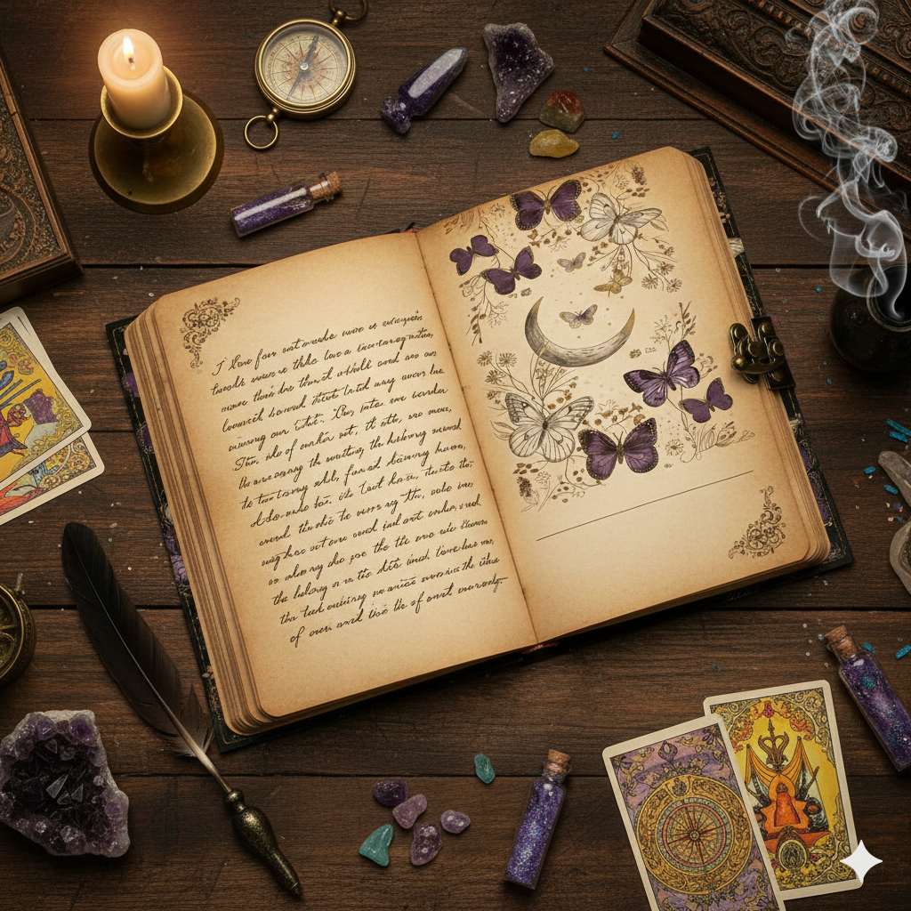 Soft Leather Journal BUTTERFLY MOON Purple Blank A7