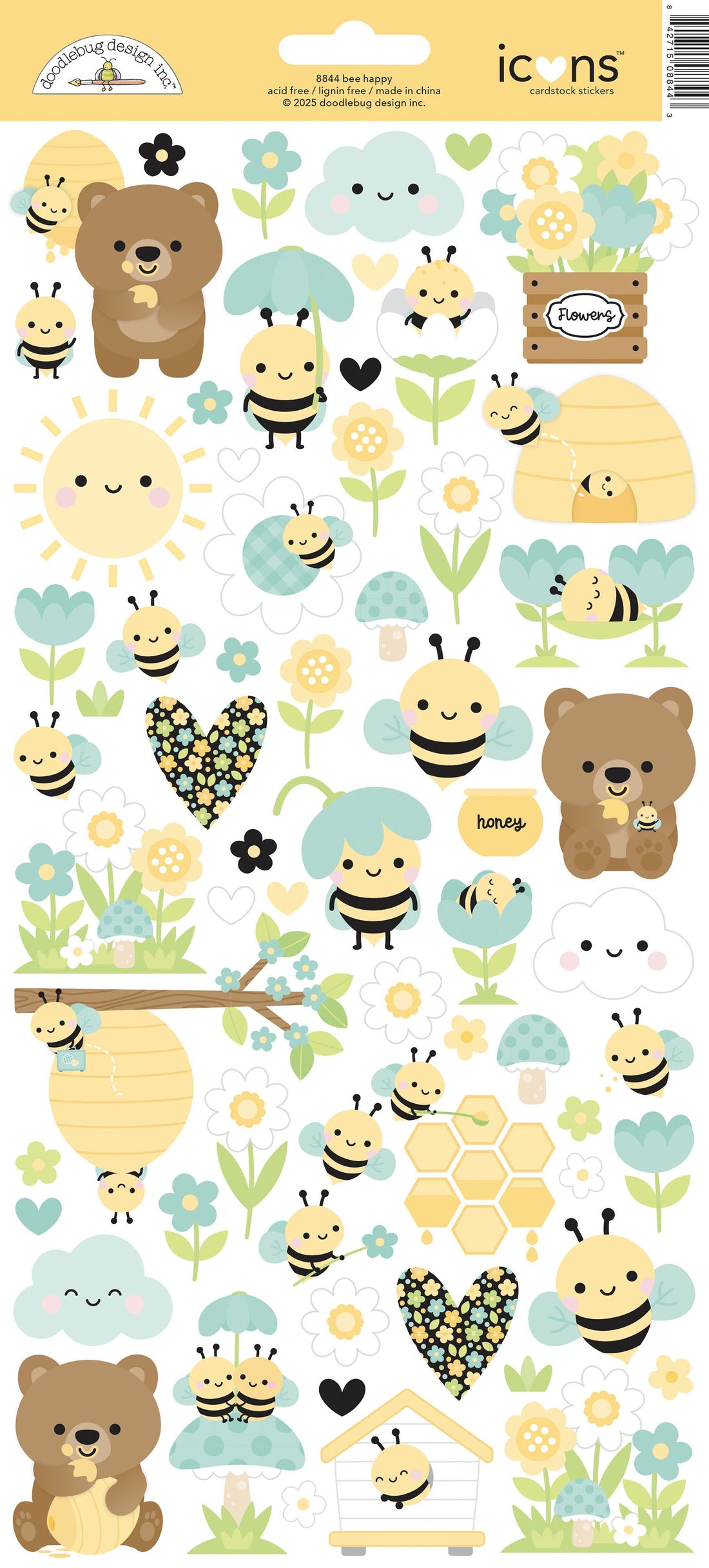 Doodlebug BEE HAPPY Icons Cardstock Stickers