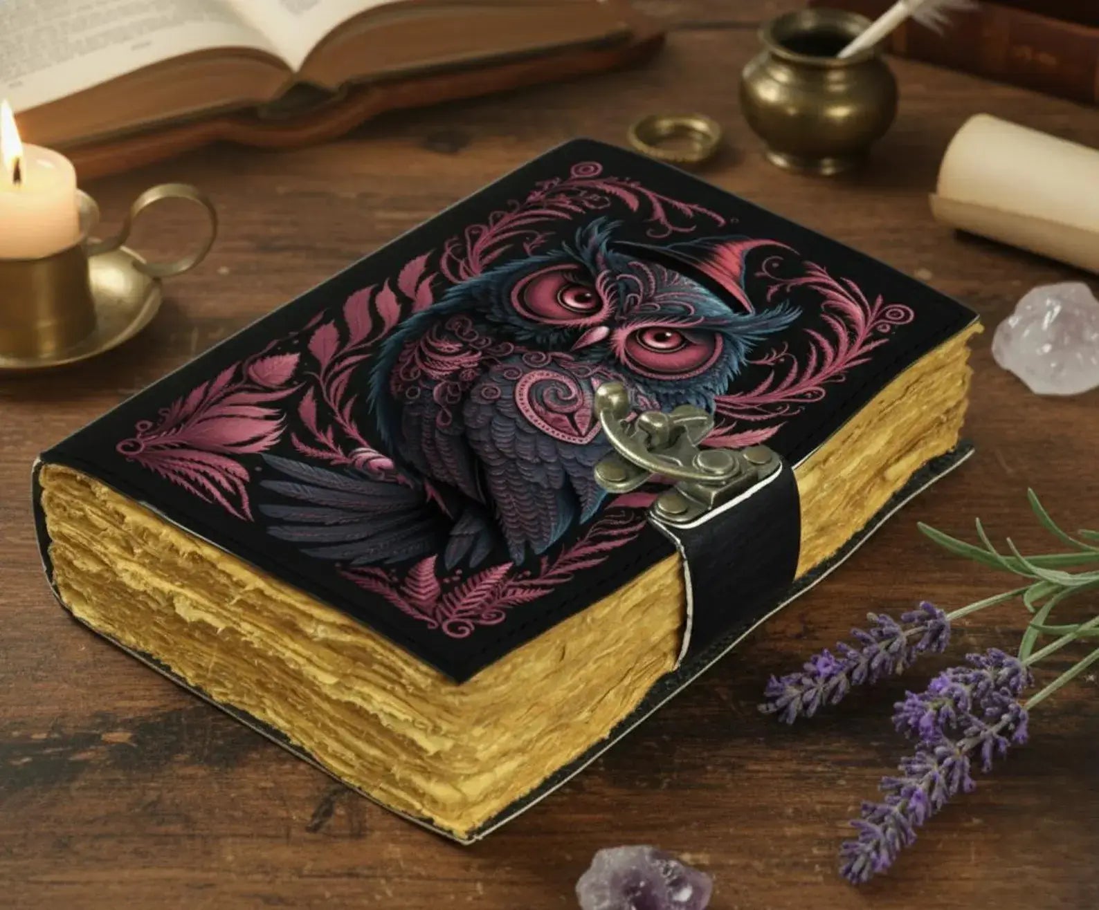 Soft Leather PINK WITCHY OWL Journal Vintage Blank A7