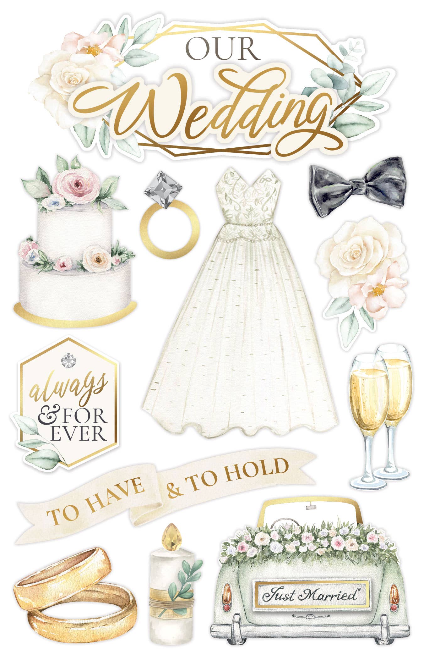 Paper House OUR WEDDING 3D Stickers 12pc