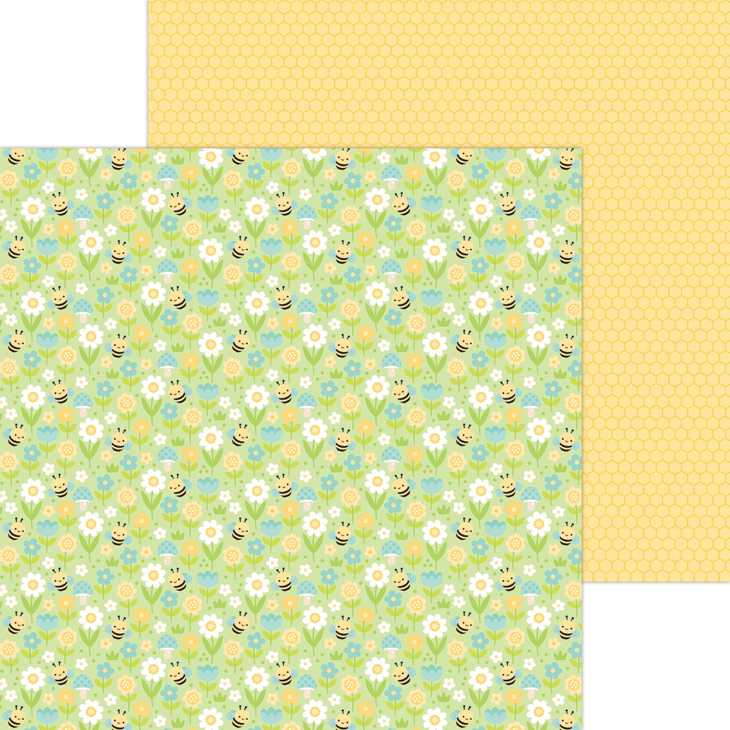Doodlebug BEE HAPPY 12X12 Scrapbook Paper