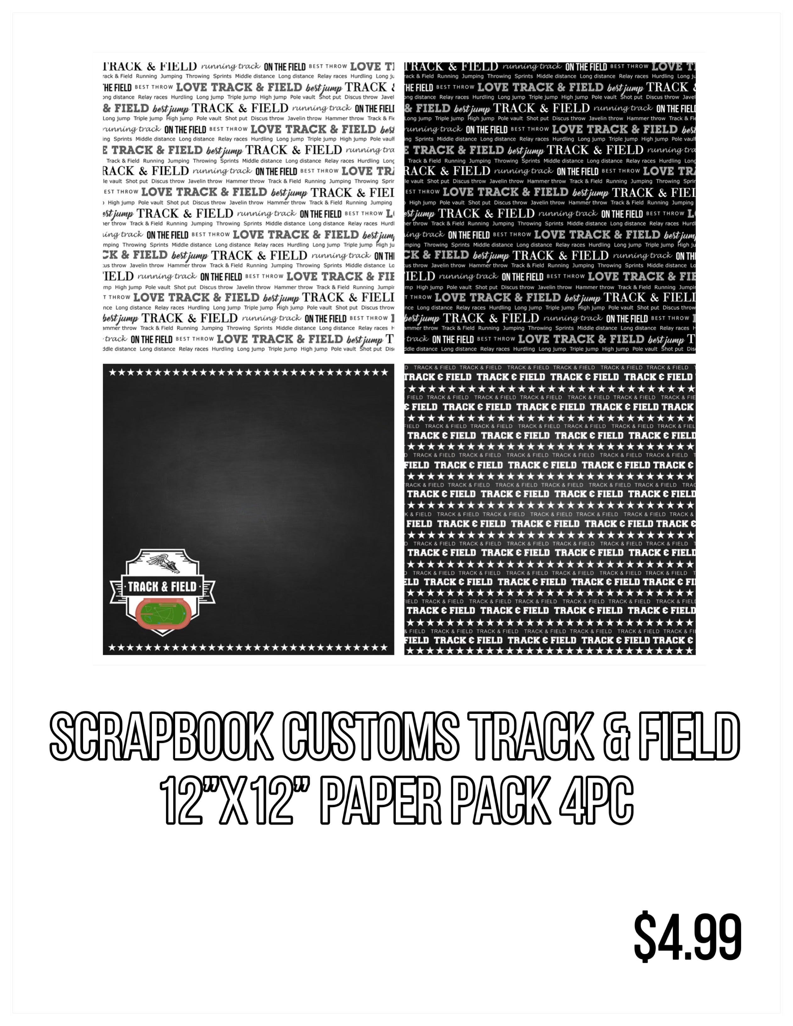 Scrapbook Customs TRACK & FIELD 12”X12” Paper Pack 4pc