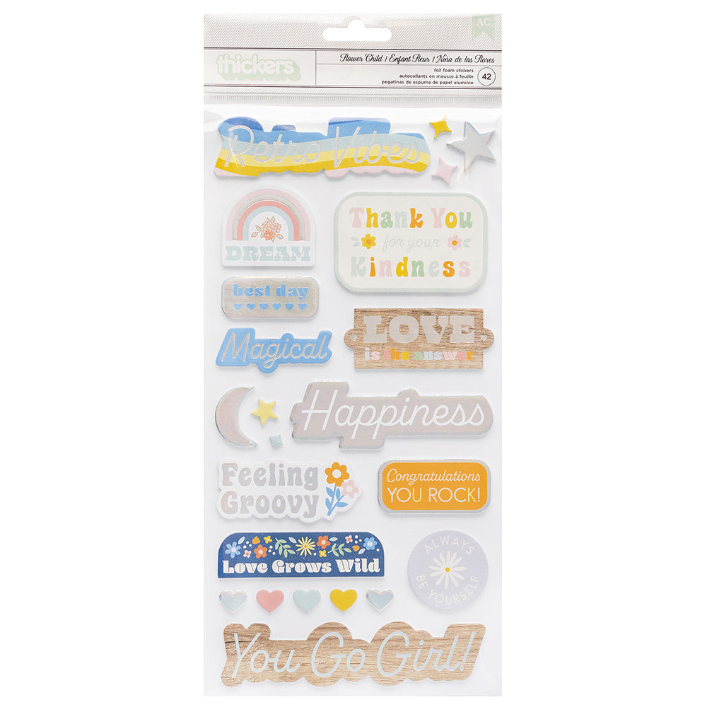 Jen Hadfield FLOWER CHILD Thickers Phrase Stickers 42pc