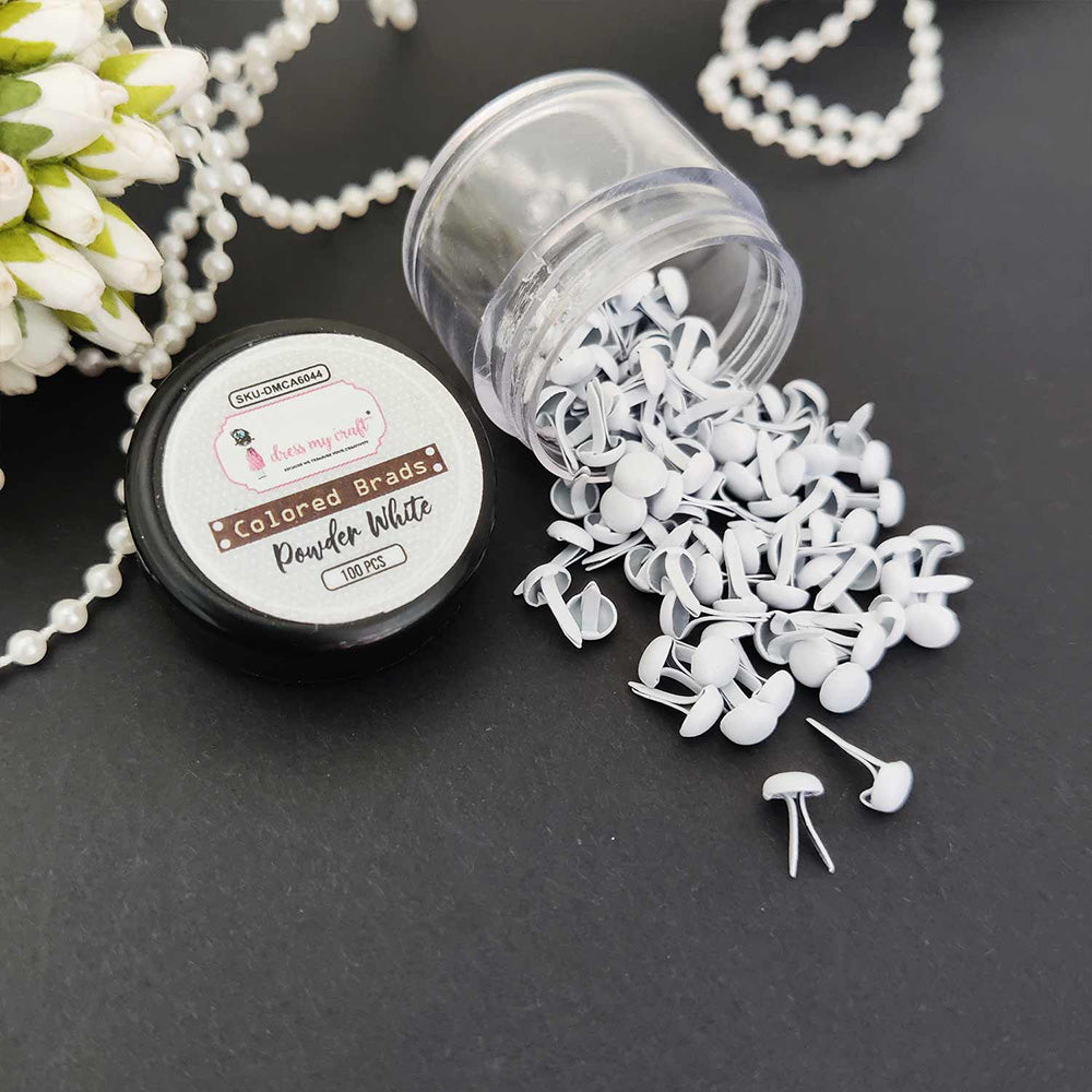 Dress My Craft POWDER WHITE Colored Brads 100pcs