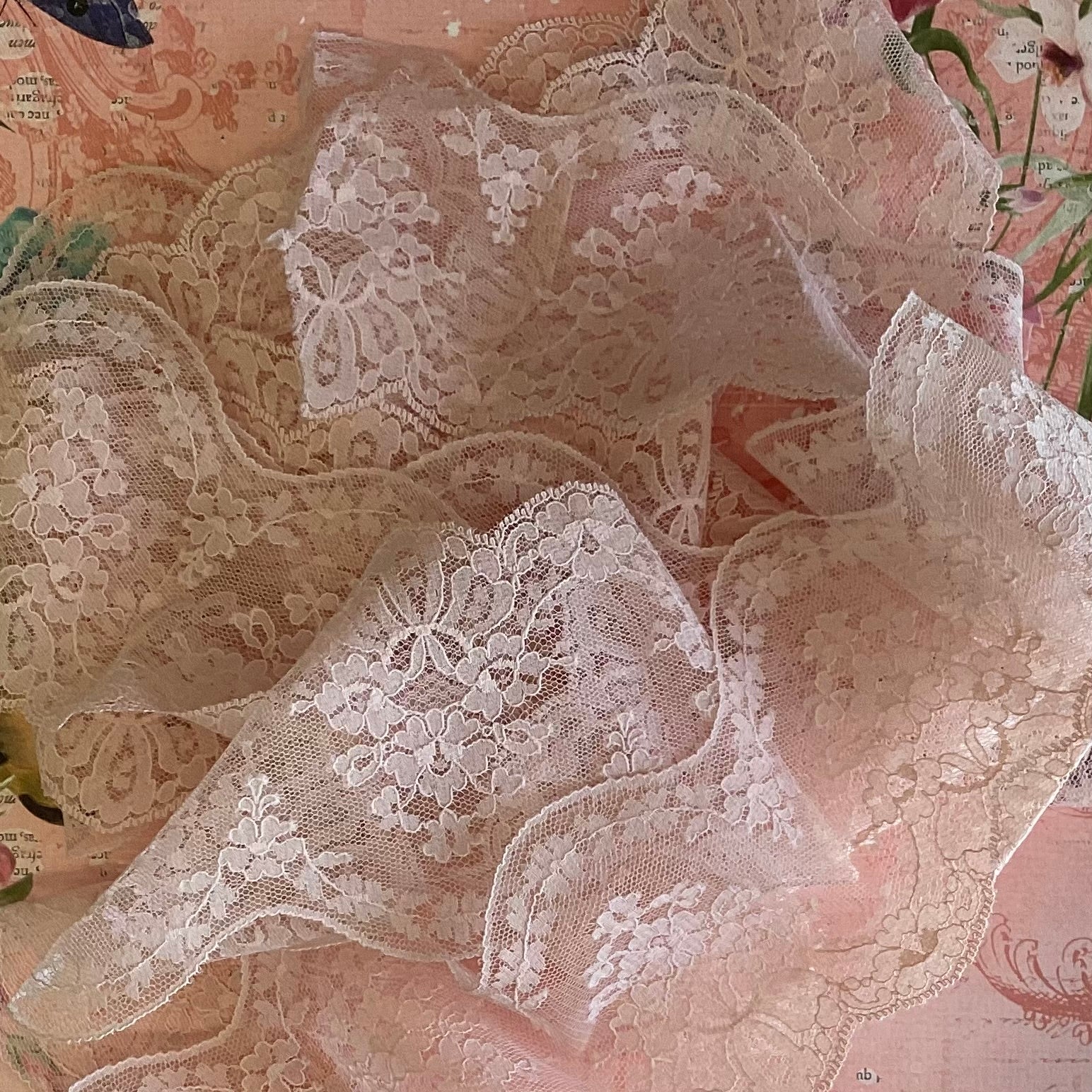 Scrapbooksrus Vintage Wedding Lace POWDER PINK FLORAL Ribbon Trim 3.75”X1yd