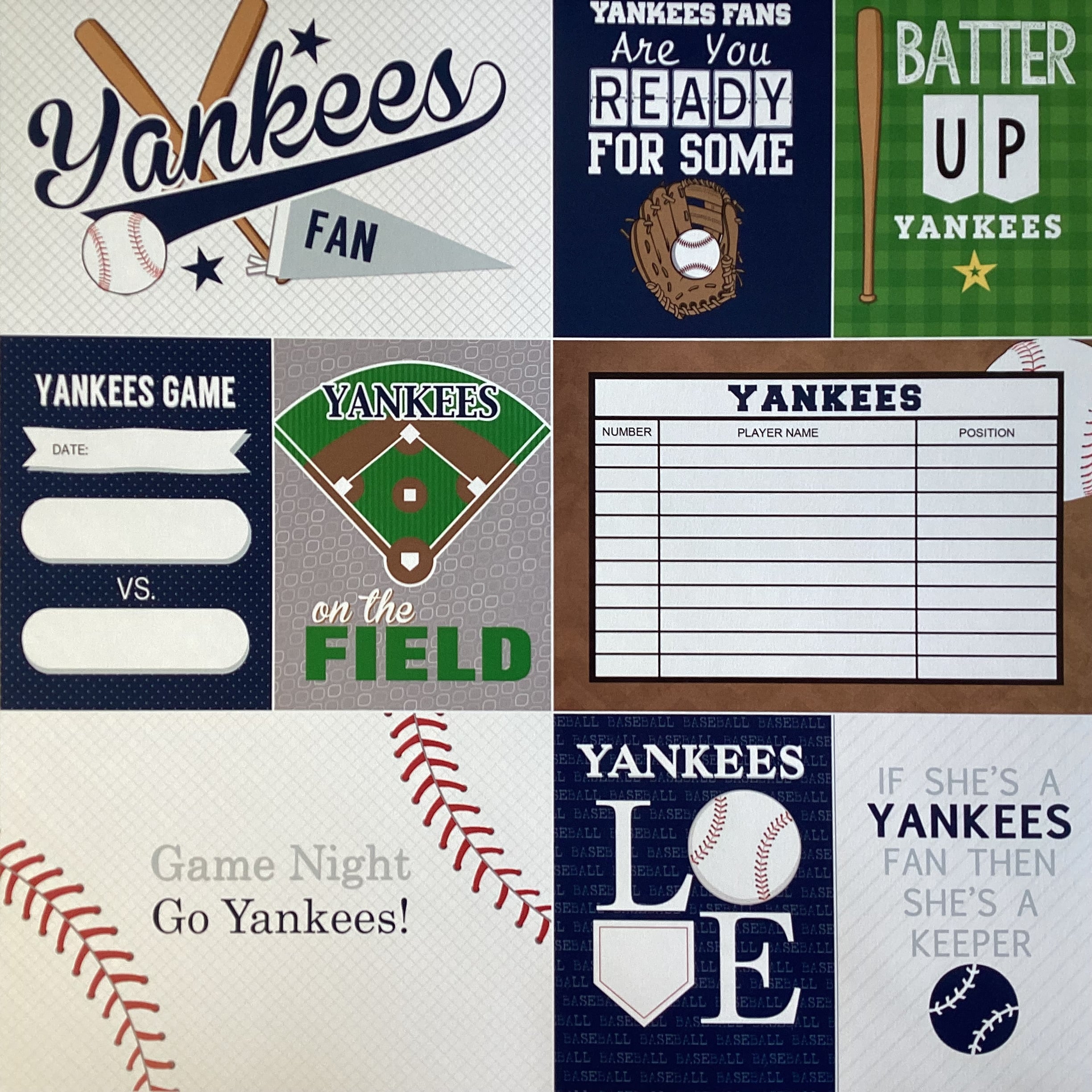 Scrapbooksrus YANKEES BASEBALL 12"X12" Scrapbook Paper Kit 12 Sheets
