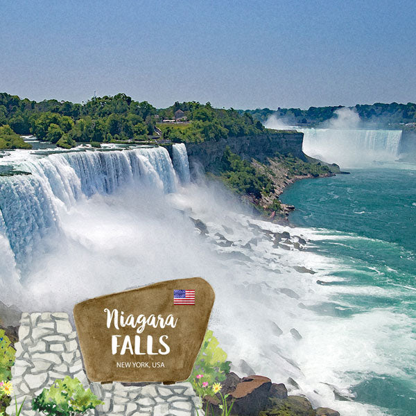NEW YORK NIAGRA FALLS U.S. & CANADA Watercolor 12"X12" Scrapbook Paper