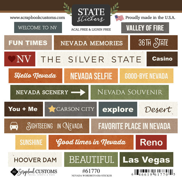 Scrapbook Customs NEVADA WORD BIT Stickers 25pc