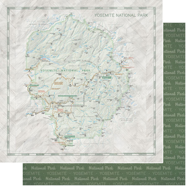 Scrapbook Customs NATIONAL PARK MAP AND WORDS 12"X12" Scrapbook Paper