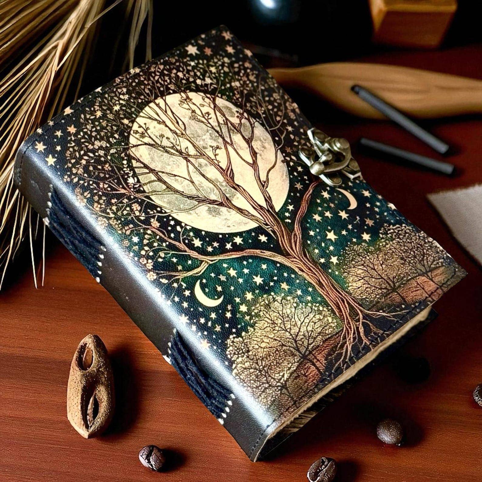 Soft Leather Journal Grimoire TREE OF LIFE Blank Lock A7
