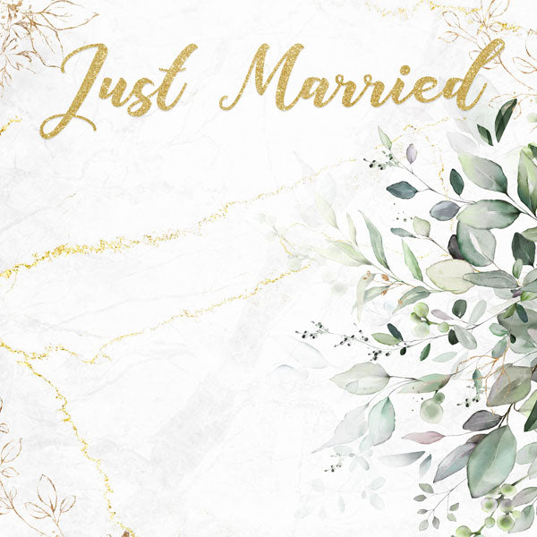 Scrapbook Customs JUST MARRIED & EUCALYPTUS & GOLD 12"X12" Scrapbook Paper