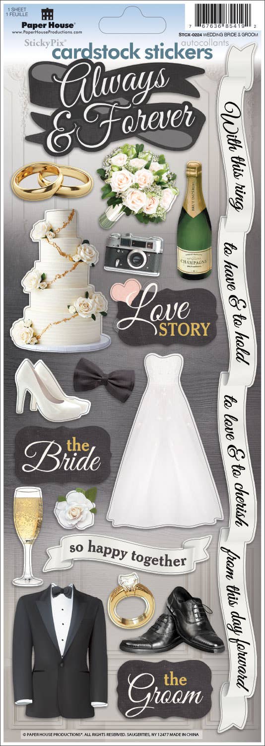 Paper House WEDDING BRIDE GROOM Cardstock Sticker