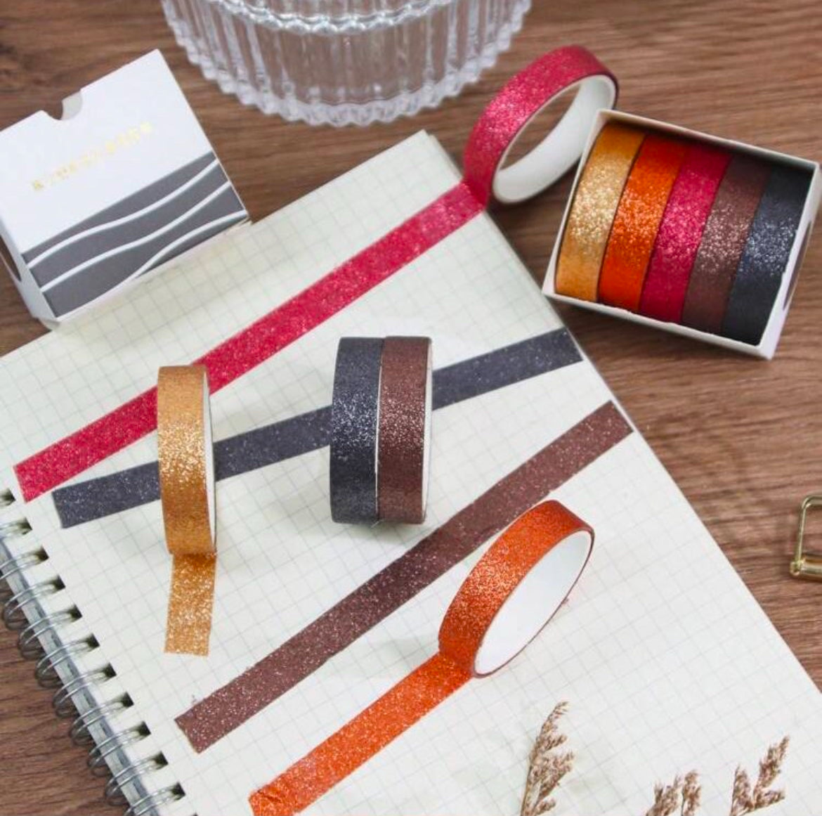 Assorted GLITTER WASHI TAPE Decorative 5pc