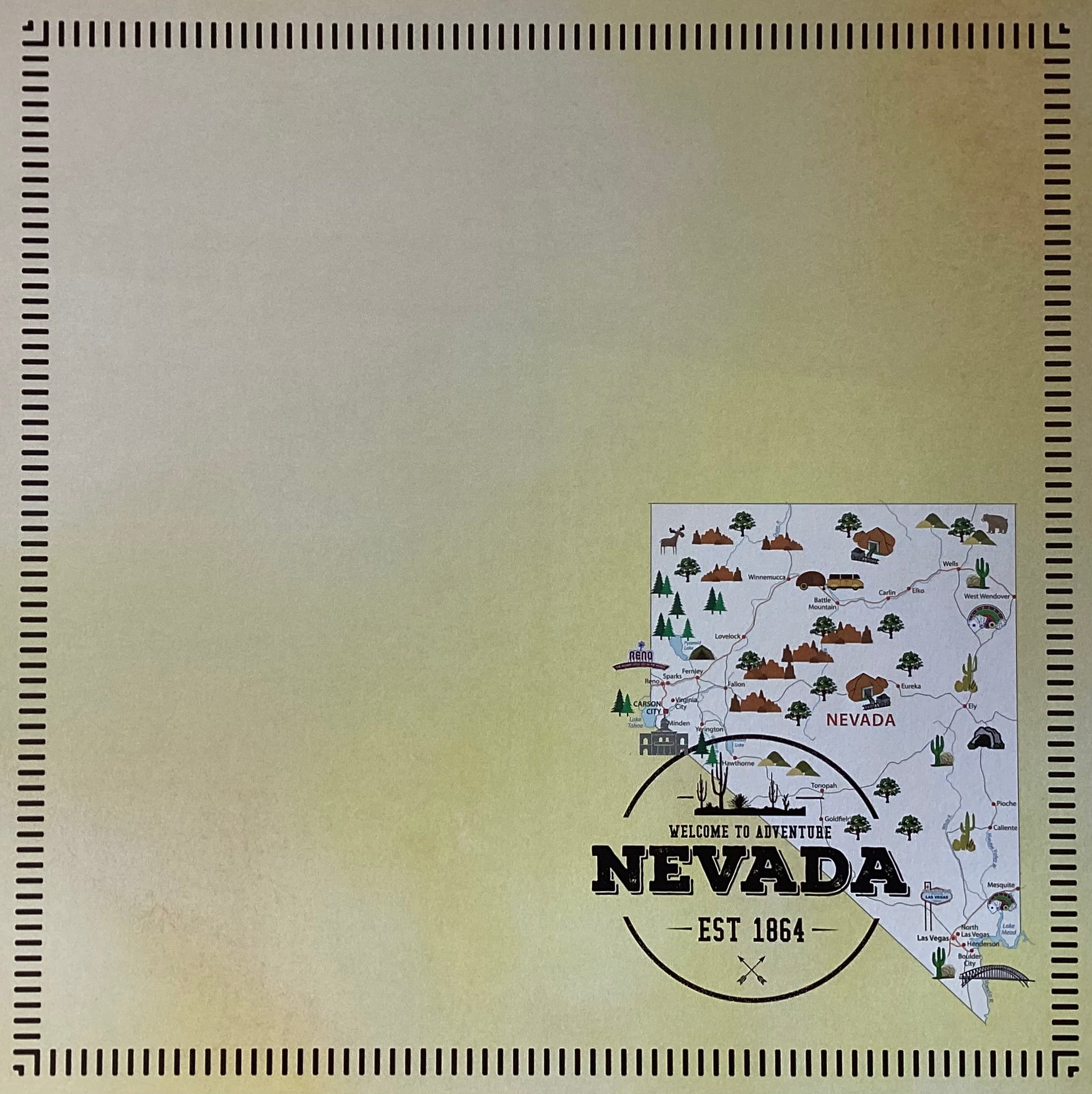 NEVADA POSTAGE MAP Double Sided 12"X12" Scrapbook Travel Paper