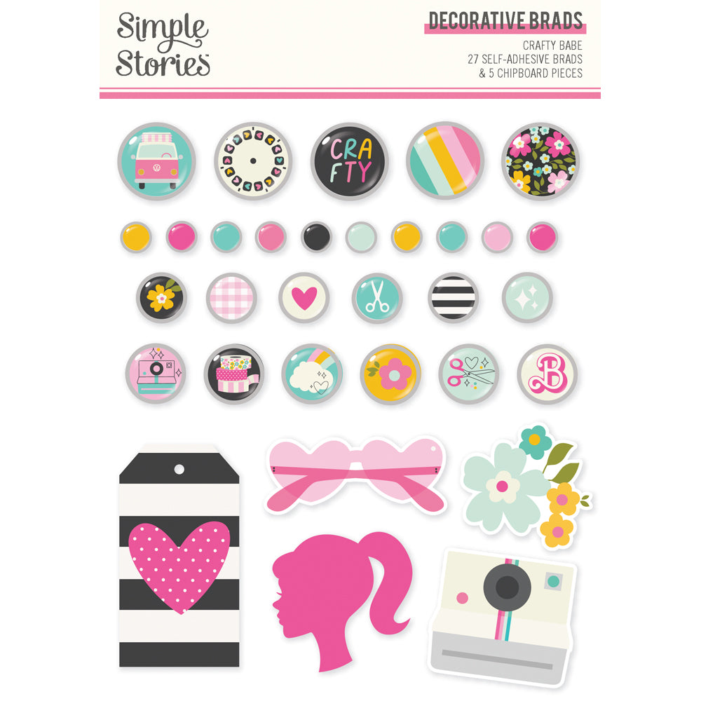 Simple Stories CRAFTY BABE Decorative Brads 32pc