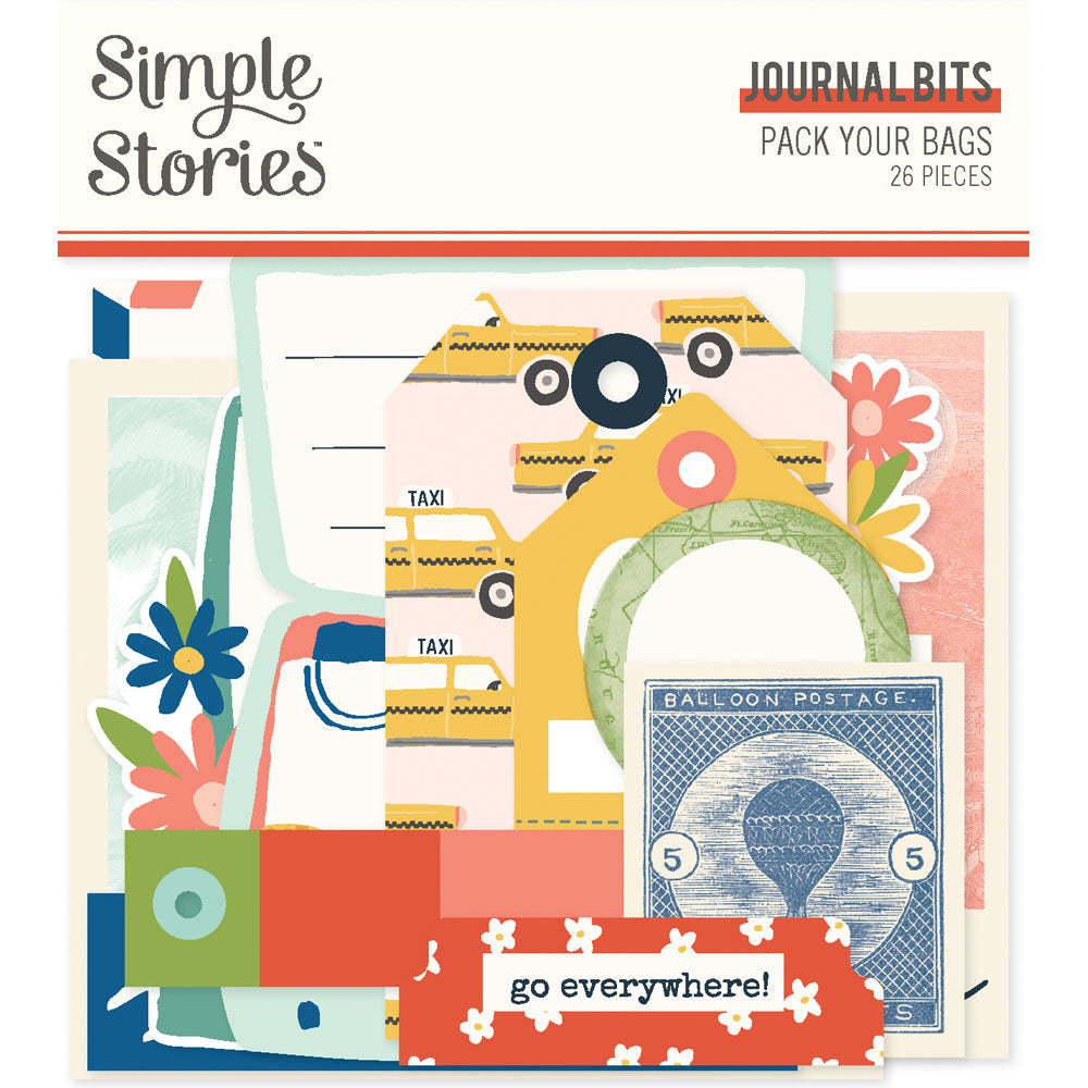 Simple Stories PACK YOUR BAGS JOURNAL BITS Diecuts 26 Pieces