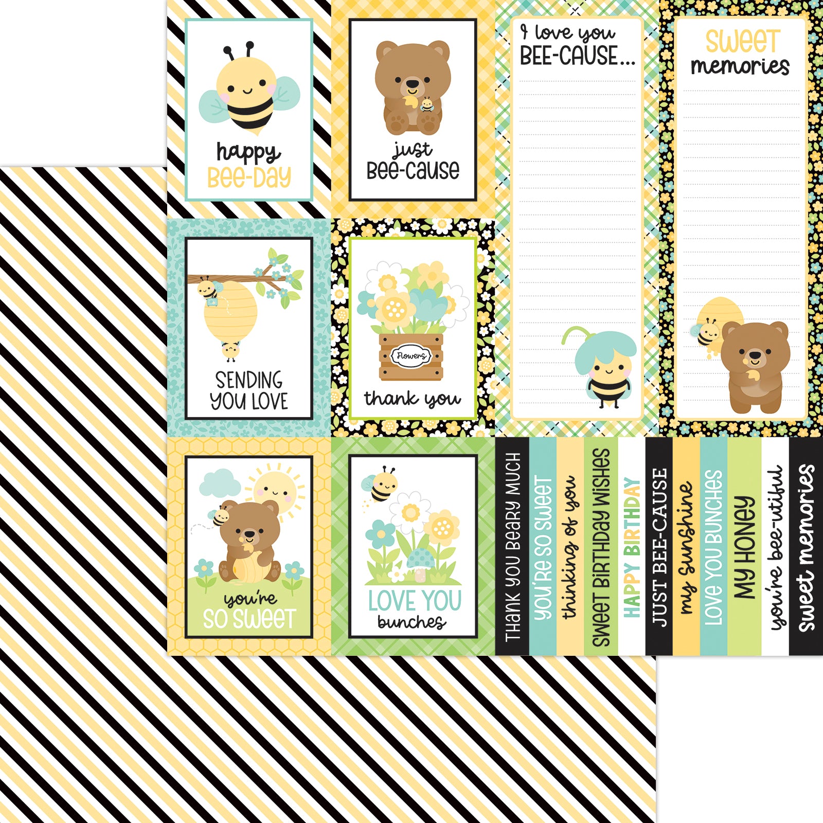 Doodlebug BEE HAPPY 12X12 Scrapbook Paper