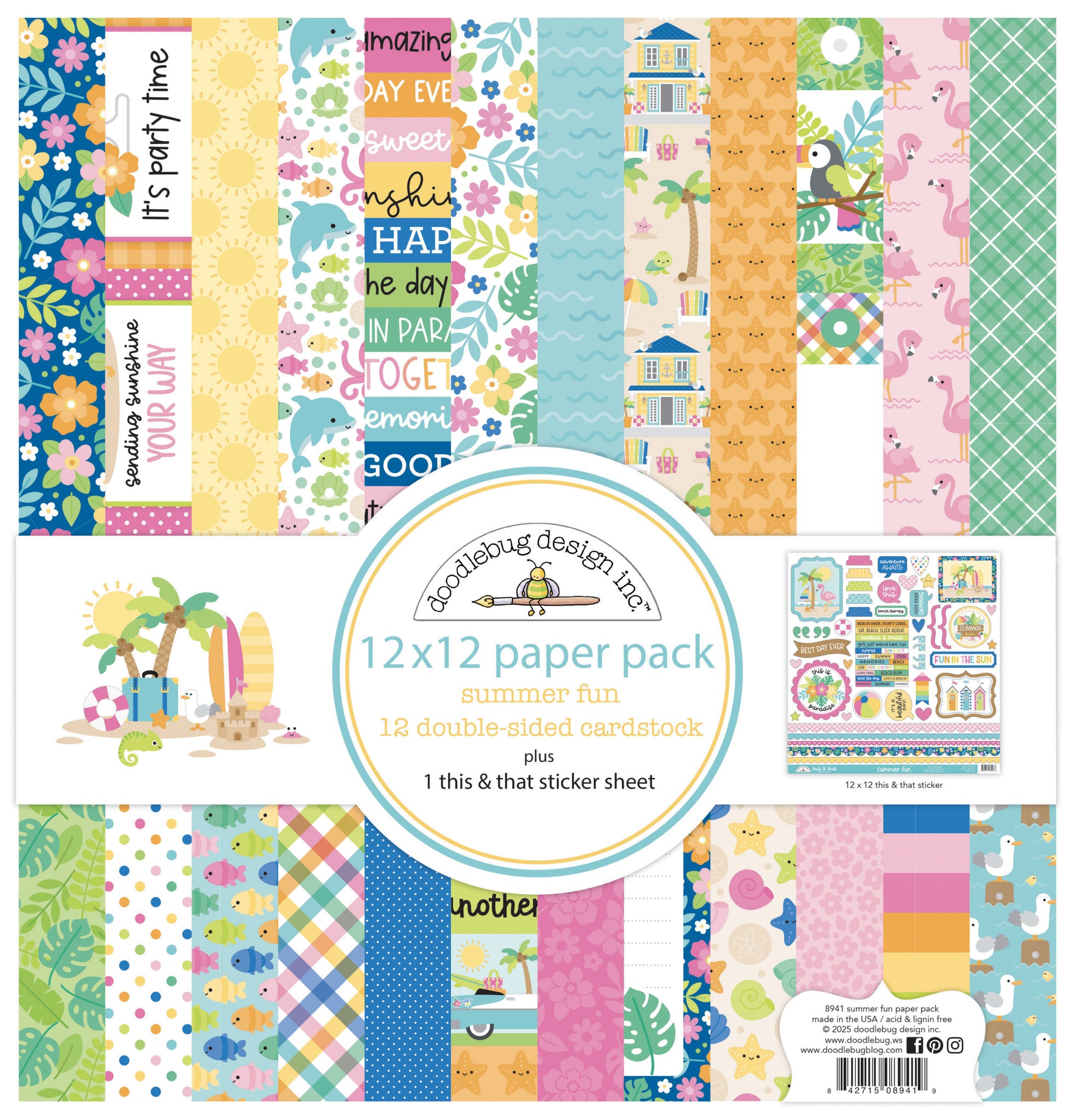 Doodlebug SUMMER FUN 12”X12” Paper Pack 13pc