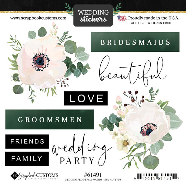 Scrapbooksrus EUCALYPTUS WEDDING KIT 12"x12" Scrapbook Paper Stickers 9pc