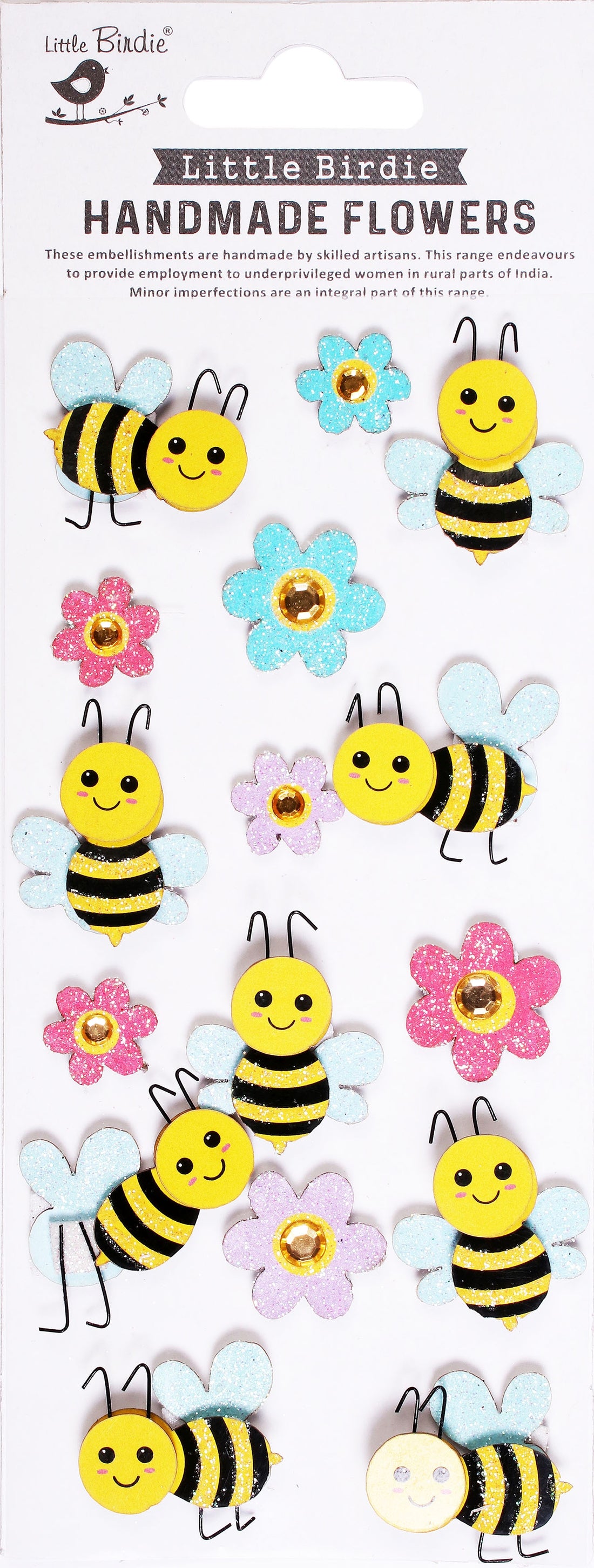 Little Birdie BEE BUZZ GLITTER Stickers Handmade Embellishments 16pc