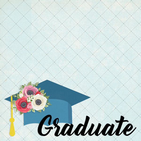 GRAD CAP FLOWERS 12"X12" Scrapbook Customs Paper
