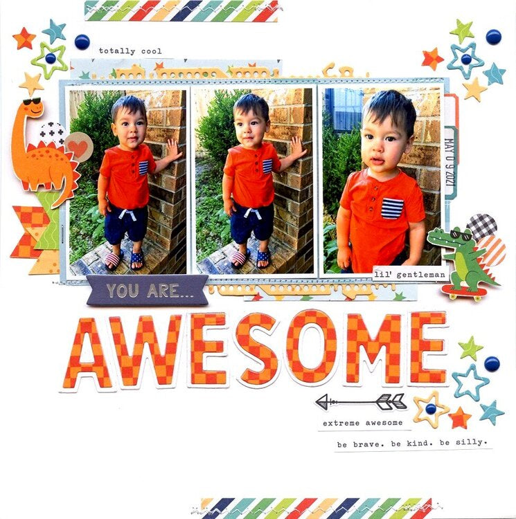 Pebbles Cool Boy MONSTER TRUCK 12"X12" Scrapbook Paper