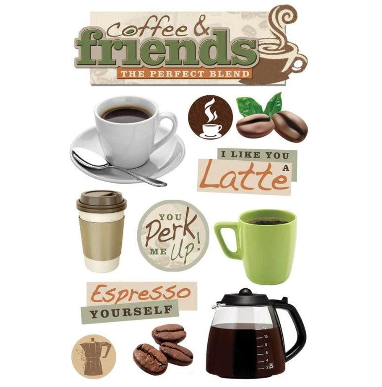 Paper House COFFEE & FRIENDS Talk 3D Stickers 12pc