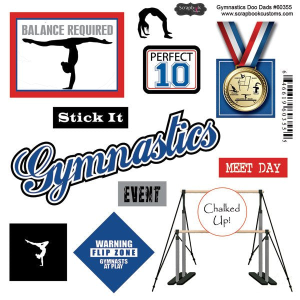 Scrapbook Customs GYMNASTICS Doo Dads Stickers 11pc