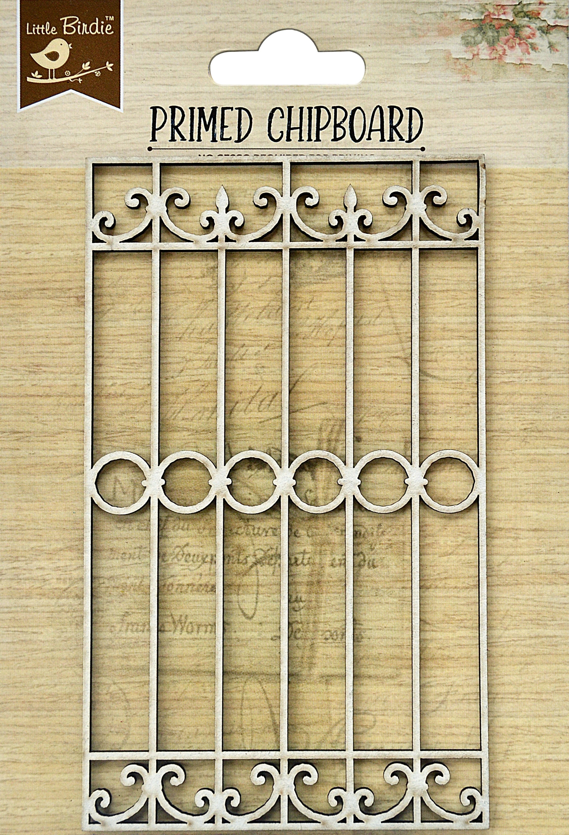 Little Birdie Primed Chipboard SCROLLS AND CIRCLES 1pc