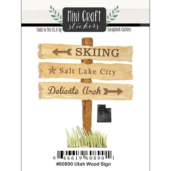 Mini Craft Stickers UTAH WOOD SIGN Salt Lake City Ski