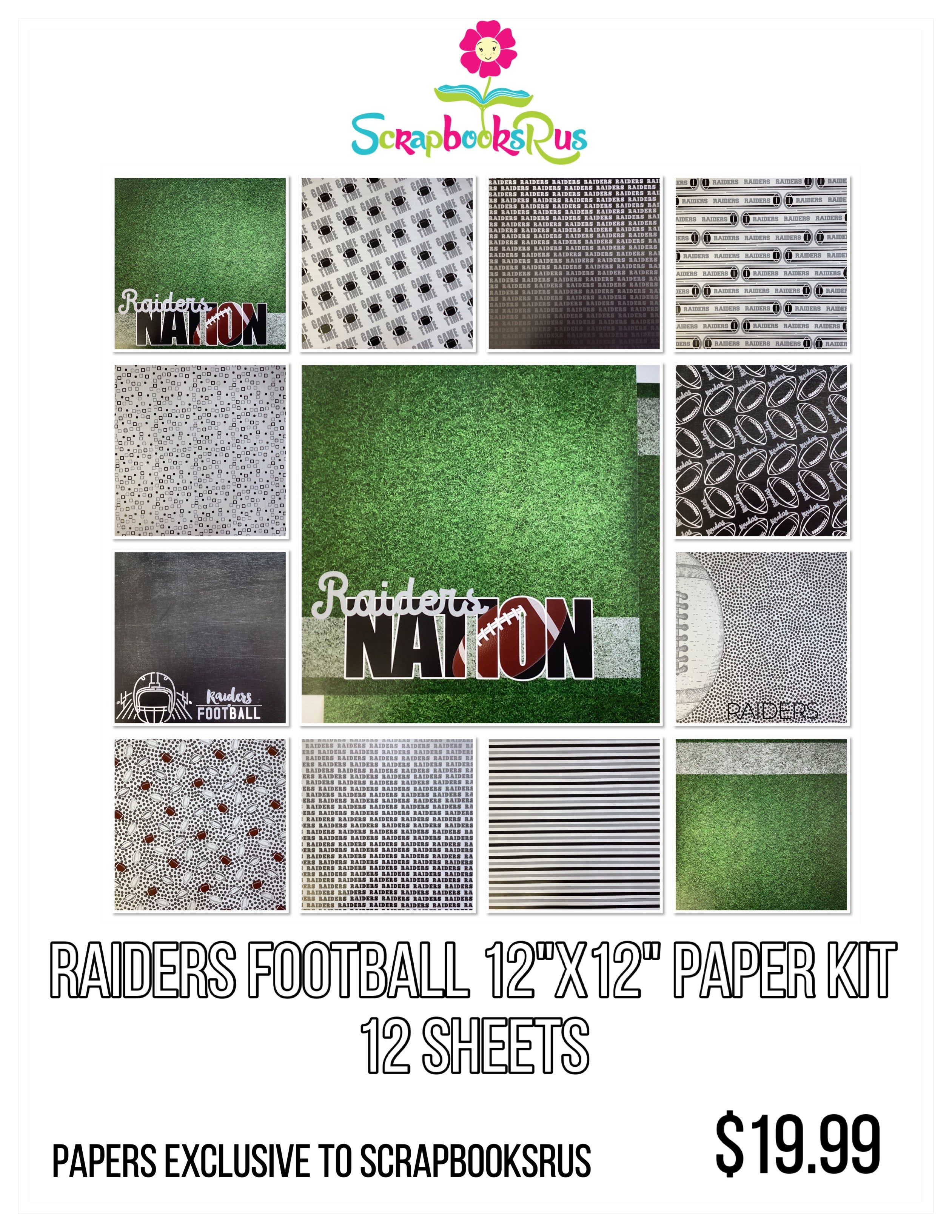 Scrapbooksrus RAIDERS FOOTBALL 12"X12" Scrapbook Paper Kit 12 Sheets