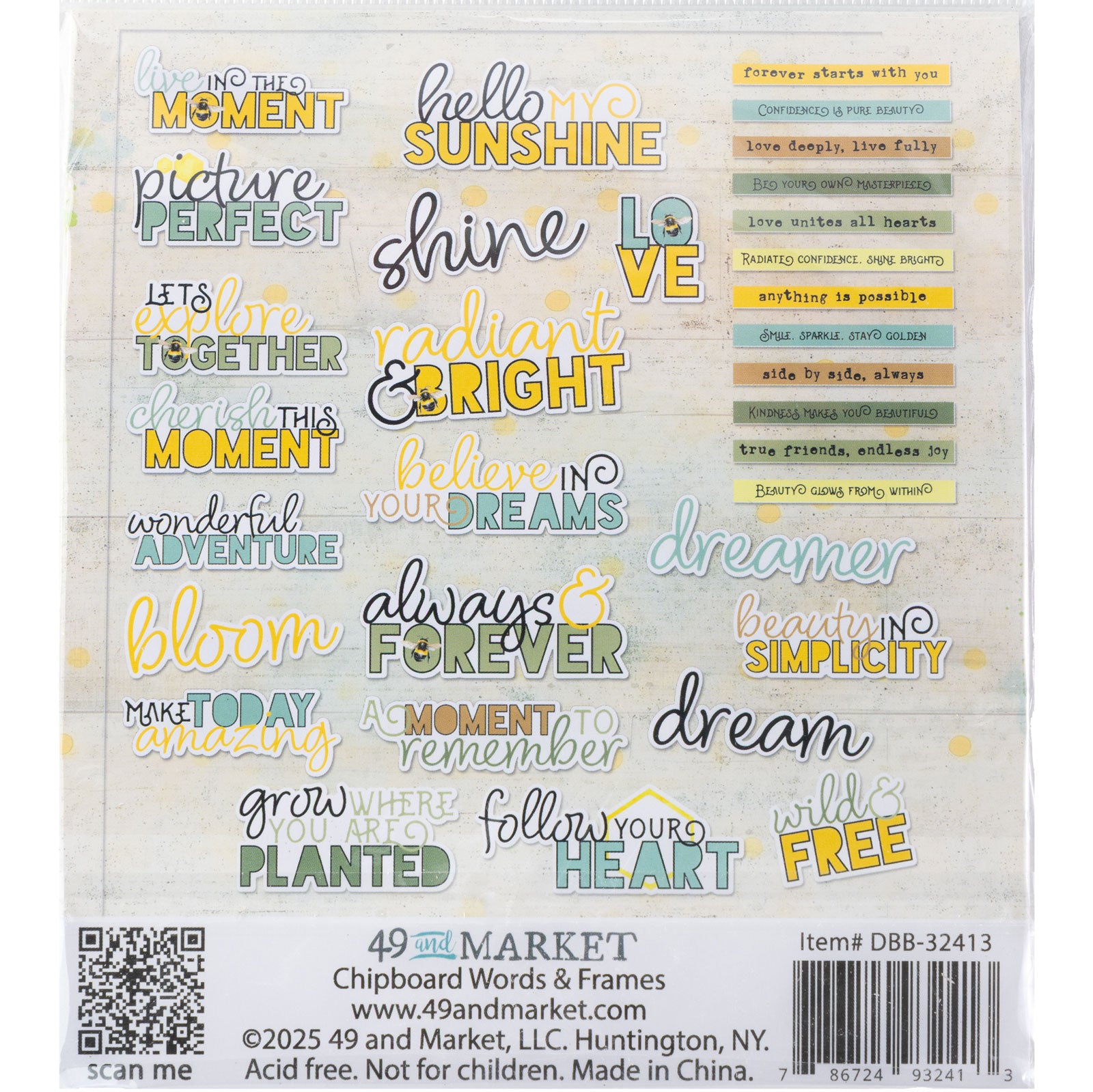 49 and Market BOTANICAL BUZZ Chipboard Words 32pc