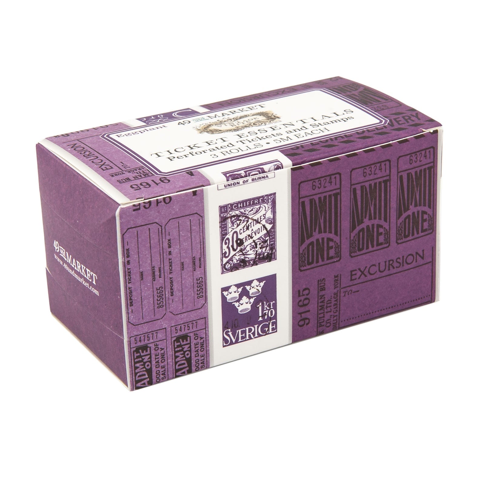 49 and Market Vintage Bits TICKET ESSENTIALS EGGPLANT Perforated Tickets & Stamps 3 Rolls @Scrapbooksrus