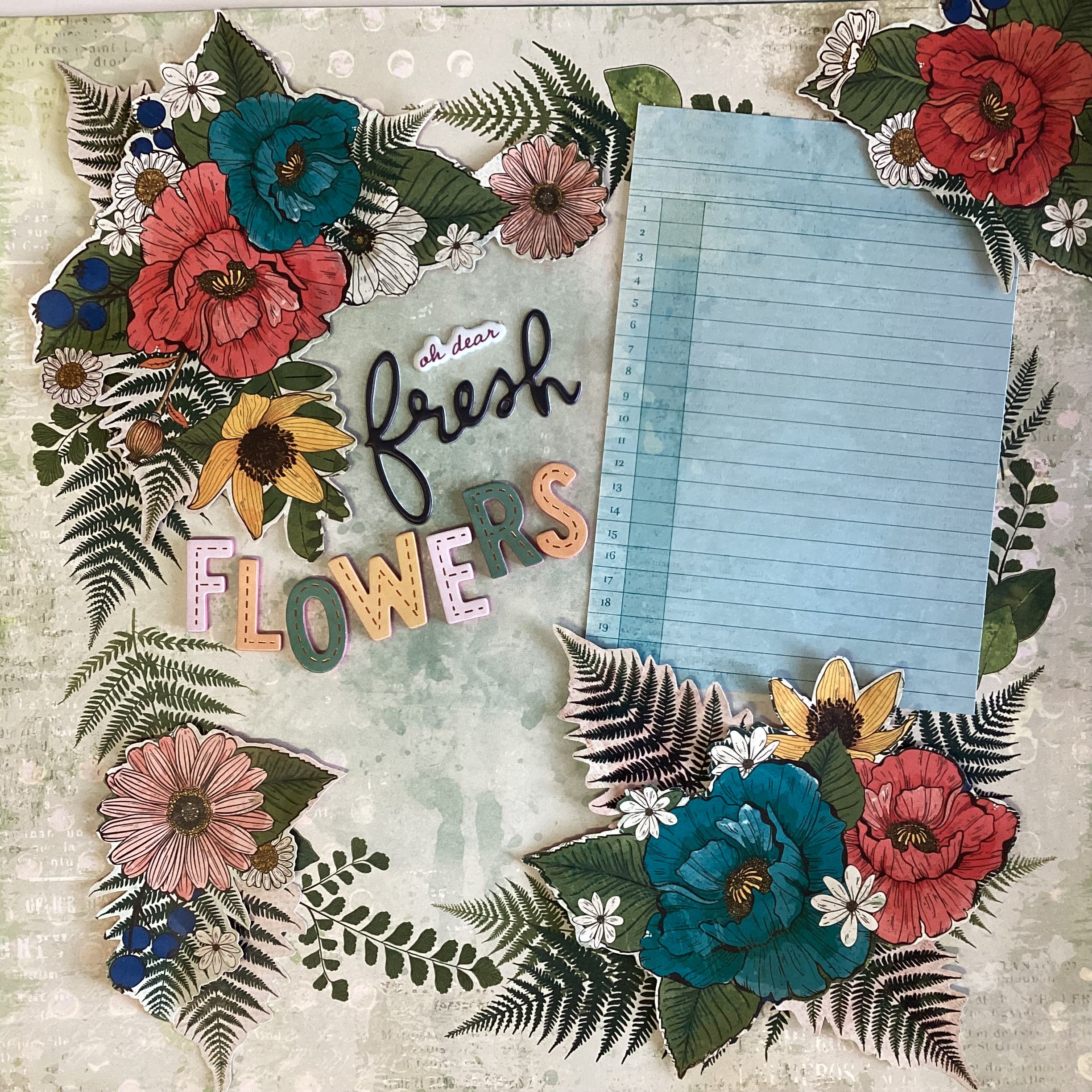 Premade FRESH FLOWERS 12"X12" Scrapbook Page