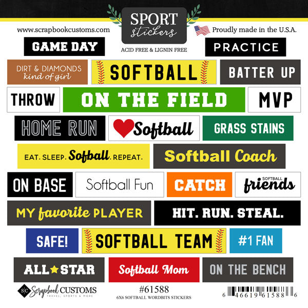 SOFTBALL & FIELD 12X12 5pc Kit Scrapbook Customs Sports
