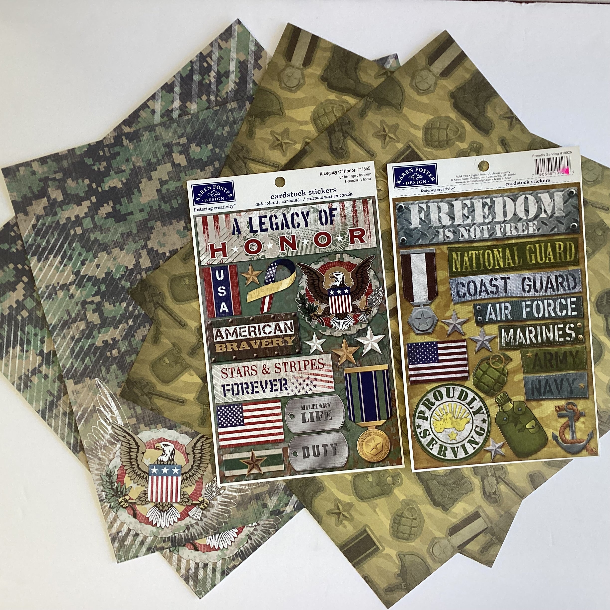 Karen Foster AMERICAN BRAVERY FREEDOM C 12"X12" Paper & Stickers 6pc