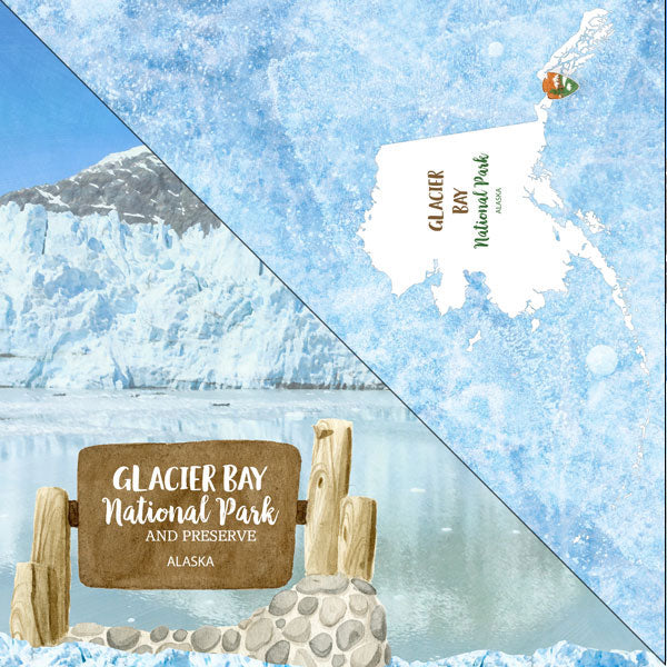 GLACIER BAY National Park Watercolor 12"X12" Scrapbook Paper Scrapbooksrus