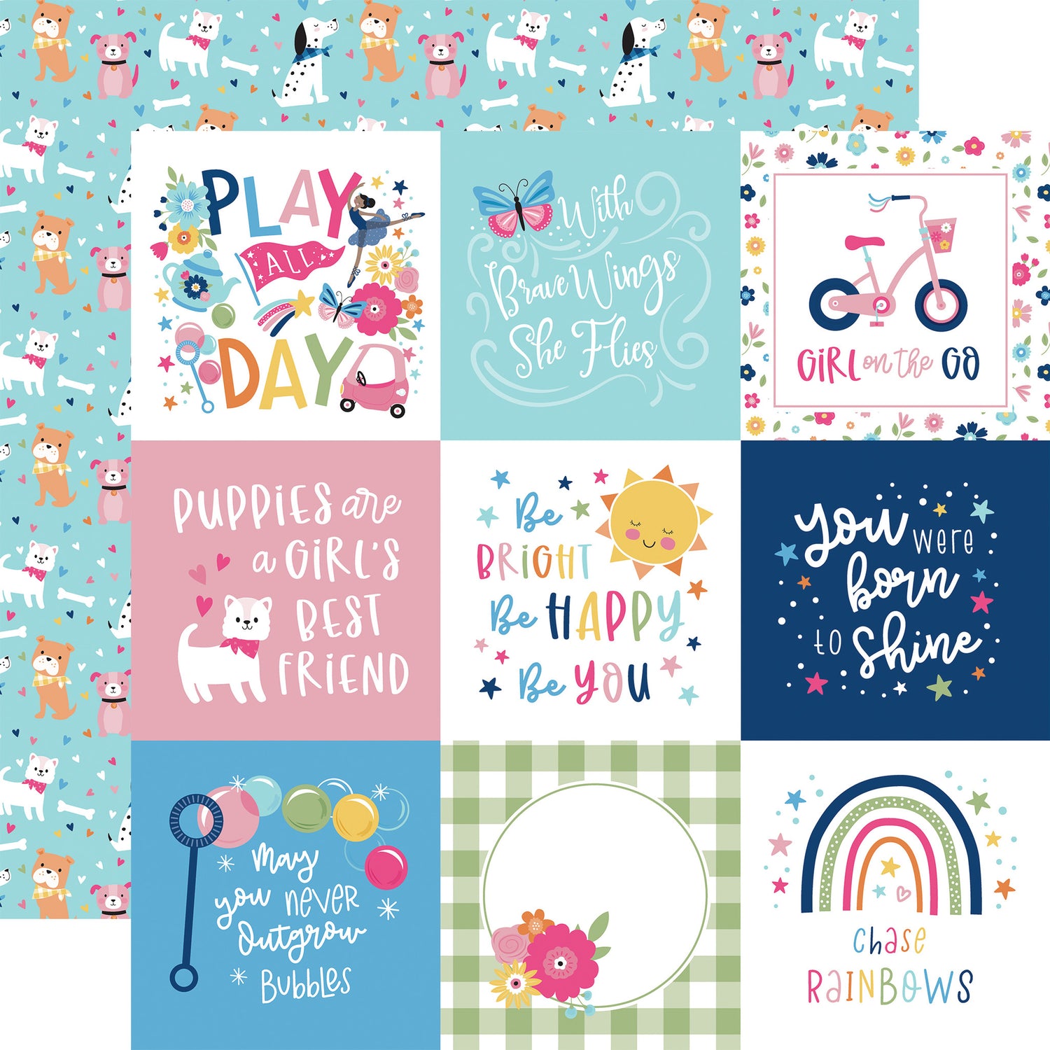 Echo Park PLAY ALL DAY GIRL 12”X12” Scrapbook Paper
