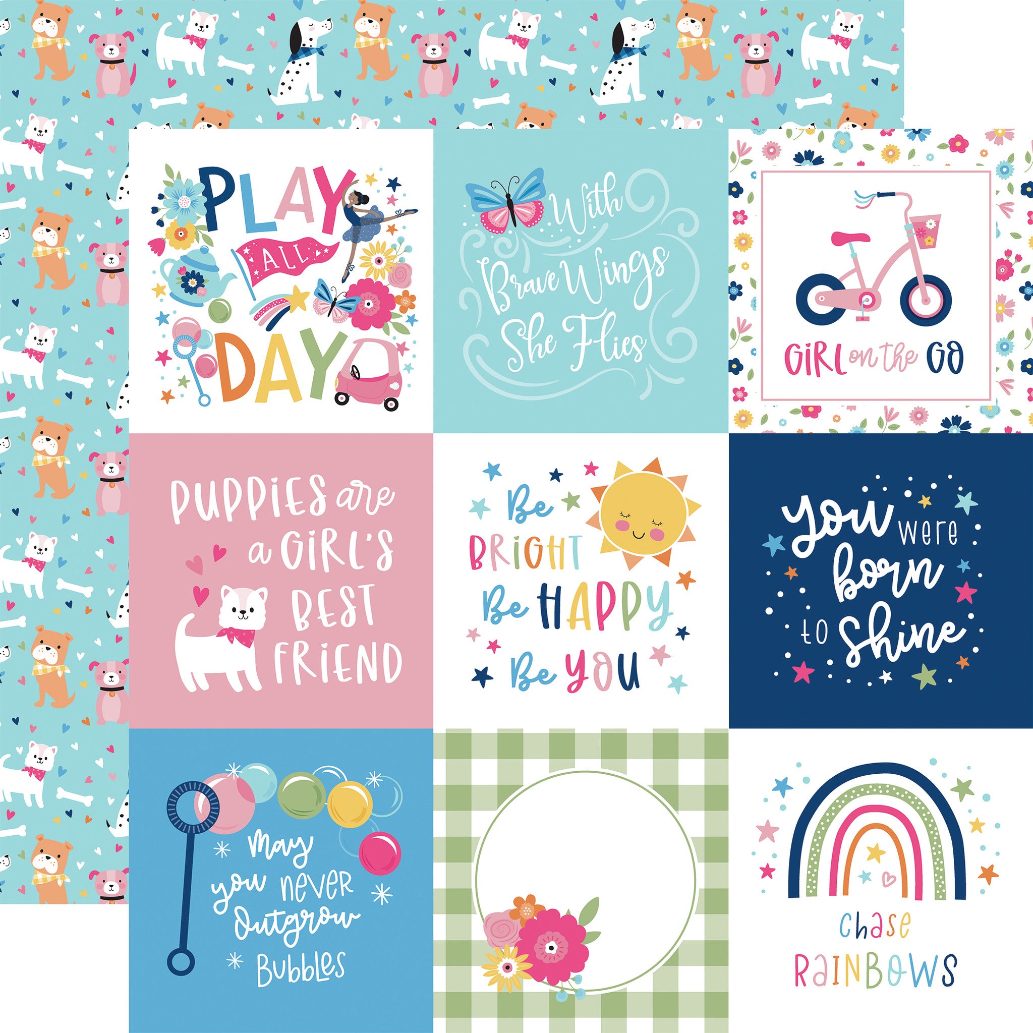 Echo Park PLAY ALL DAY GIRL 12”X12” Scrapbook Paper