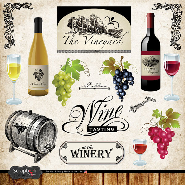 Scrapbook Customs The VINEYARD WINERY 12X12 Wine Sticker 16pc