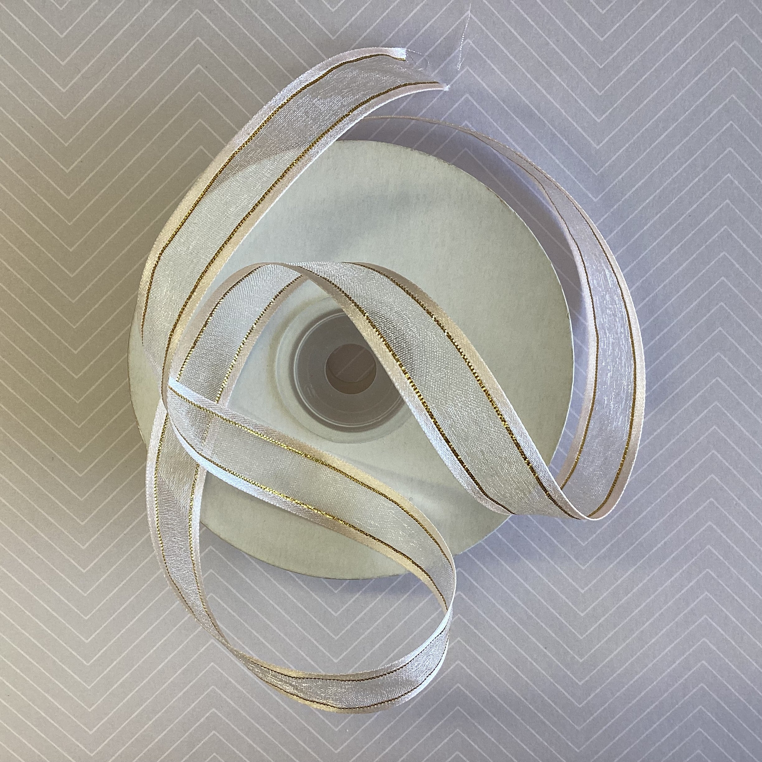 May Arts 5/8" Sheer Organza Satin Gold Edge Ribbon 1 yard