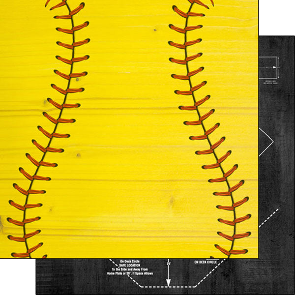 SOFTBALL & FIELD ON WOOD 12X12 Paper Scrapbook Customs Sports Sheet