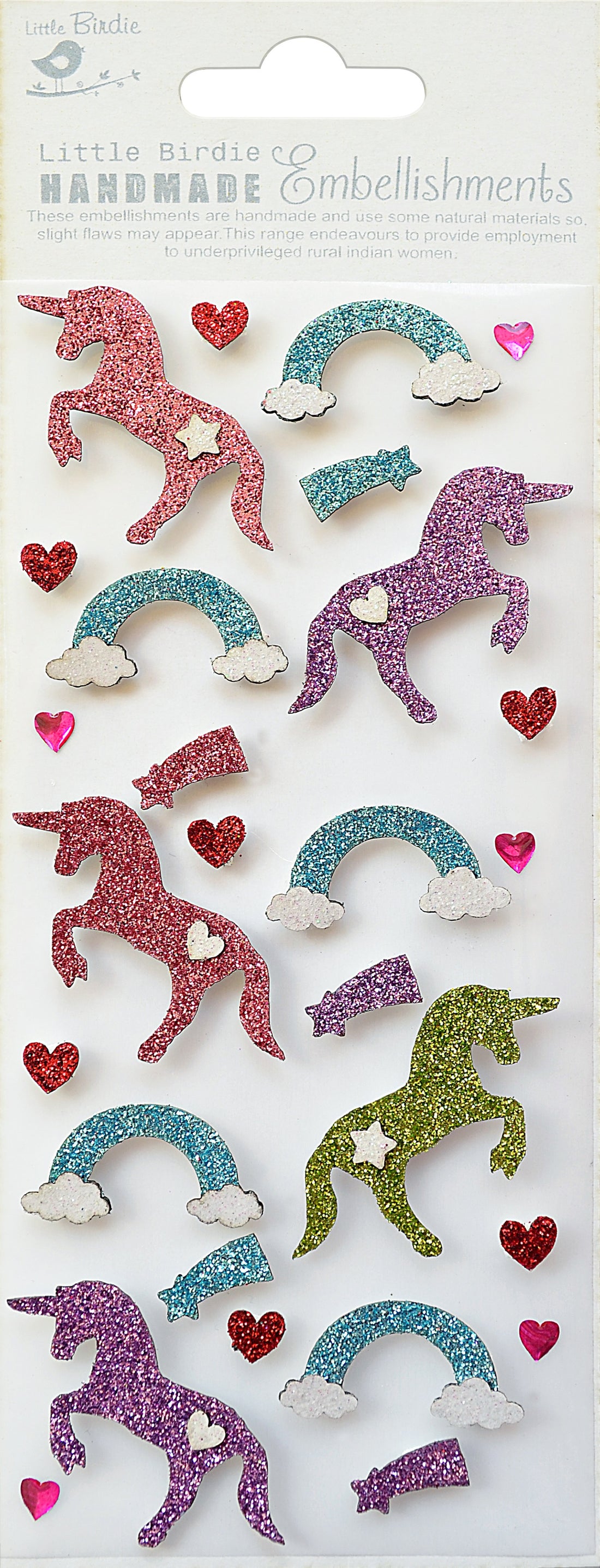 Little Birdie UNICORN Stickers Handmade Embellishments 27pcs