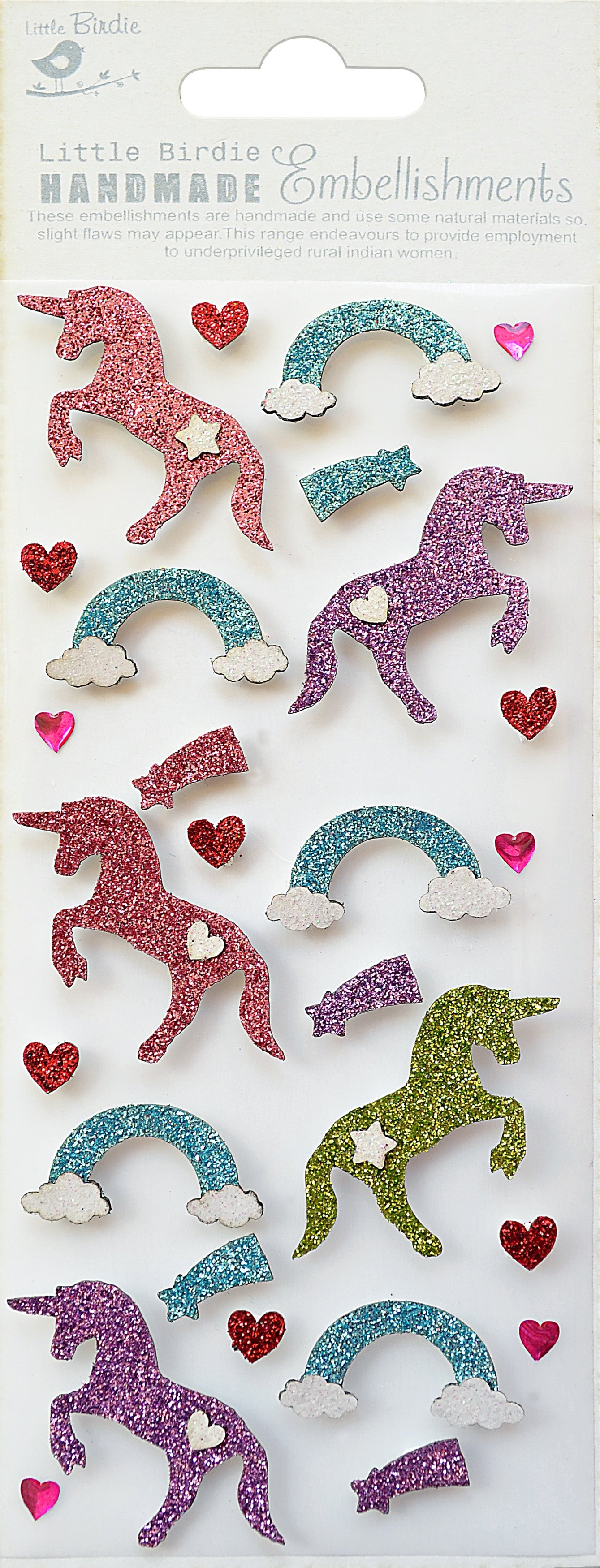 Little Birdie UNICORN Stickers Handmade Embellishments 27pcs