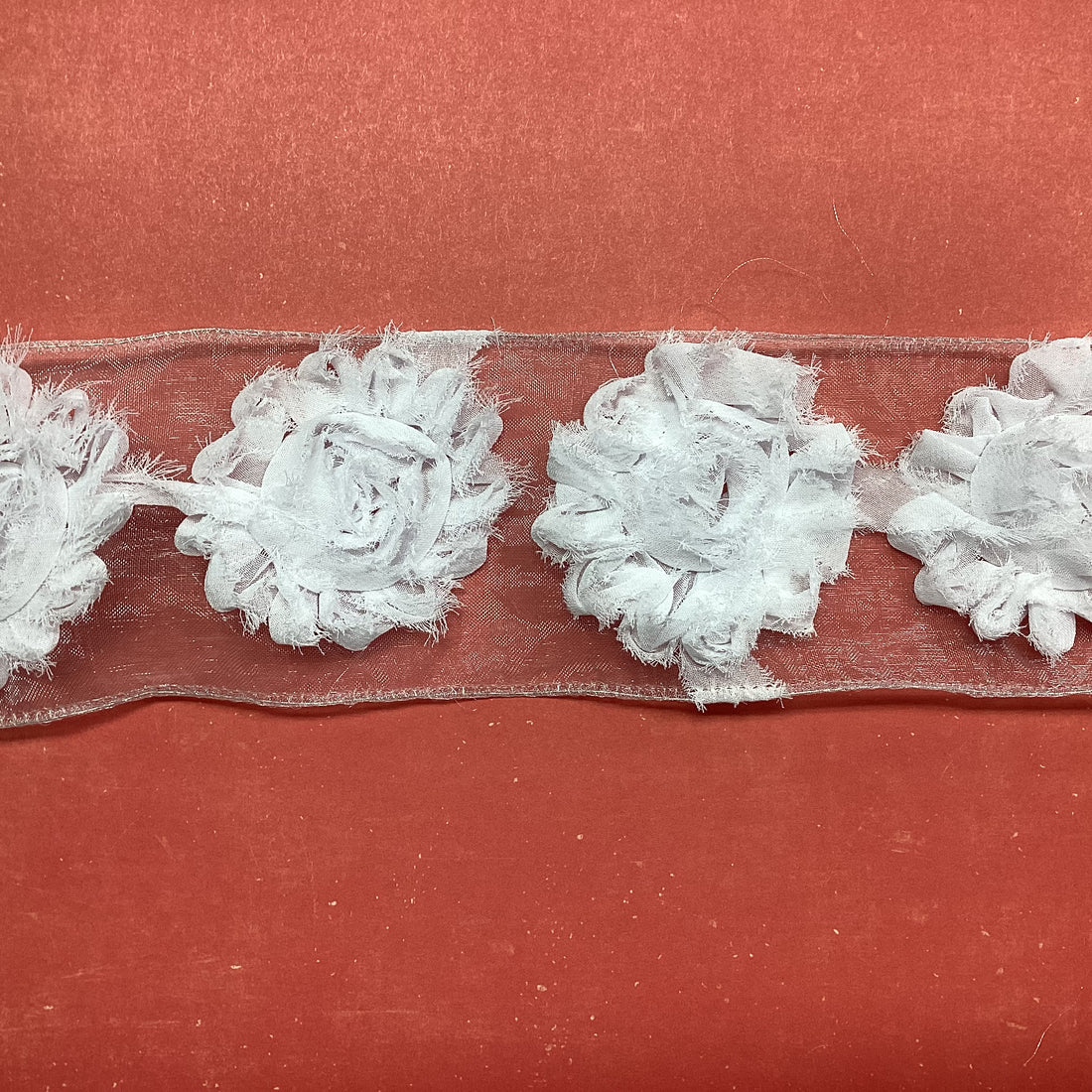 May Arts 2" LARGE WHITE RIBBON ROSES Flower Trim 1 yard yd