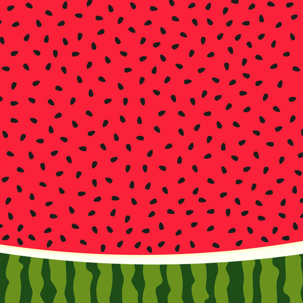 Pattern of watermelon slices with red background and green stripes at the bottom