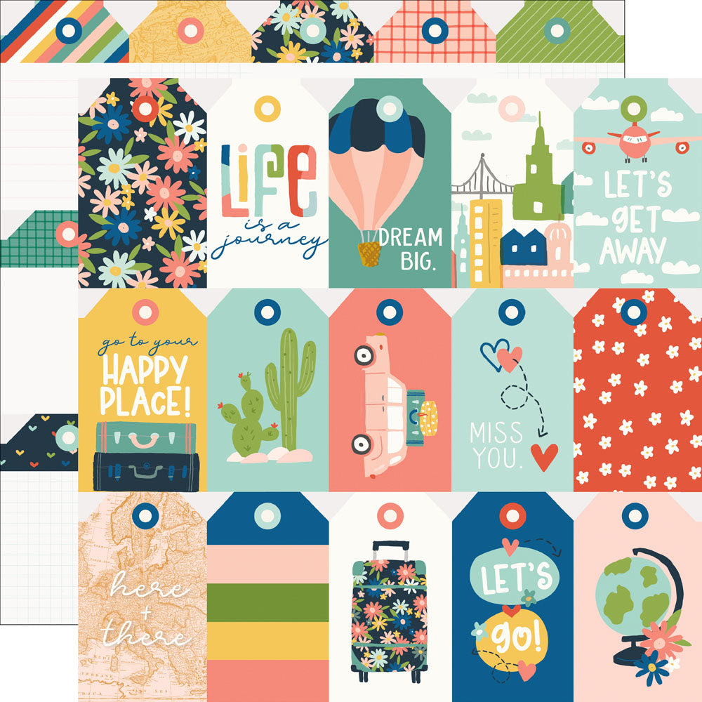 Simple Stories PACK YOUR BAGS Tag Elements 12”X12” Scrapbook Paper